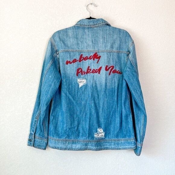 Hidden Jeans Embroidered Distressed Denim Jean Jacket, Size Small - Picture 3 of 6